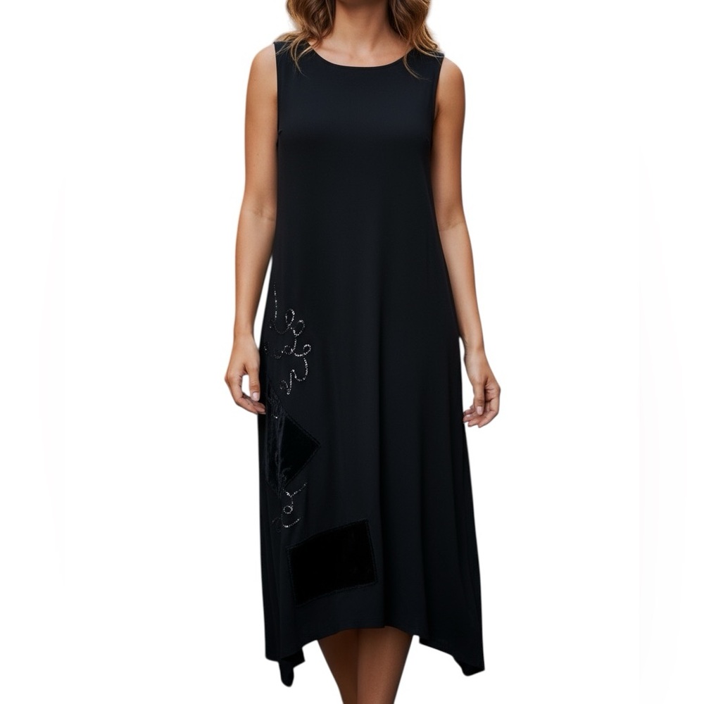 J. Jill black sleeveless beaded dress with velvet accents Size 16 - Picture 2 of 16